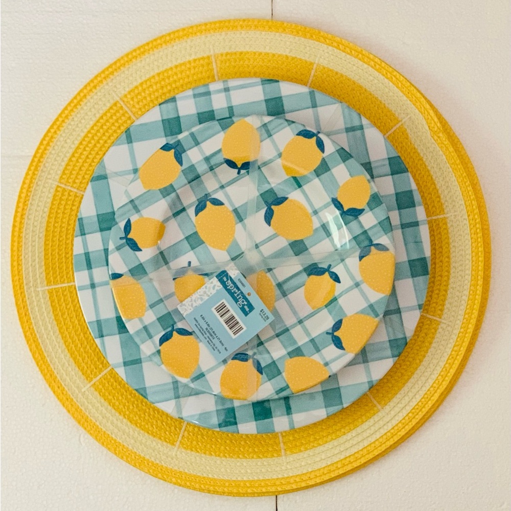 The Spring Shop Lemon Plaid Party Plates Dishes placemat set